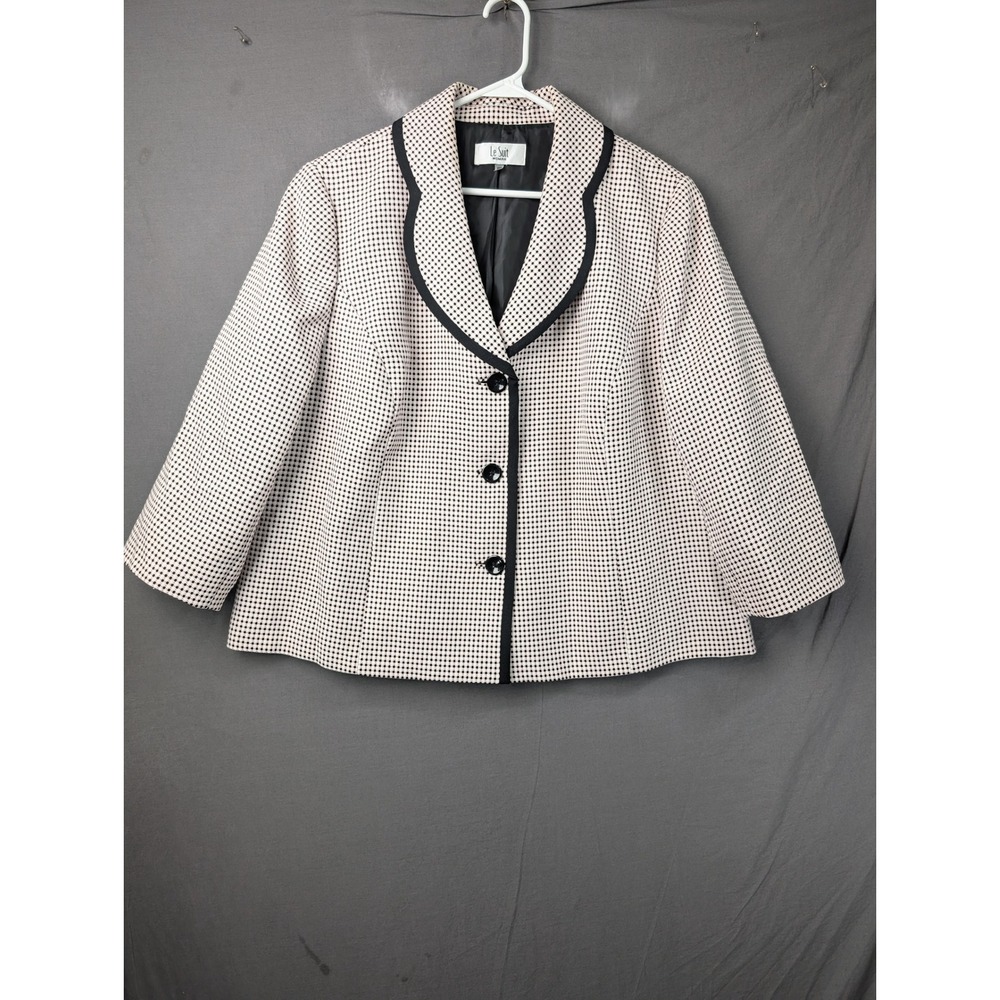 Le Suit Woman Pink Black Checkered Blazer Jacket Plus Size 20W Contrast Trim